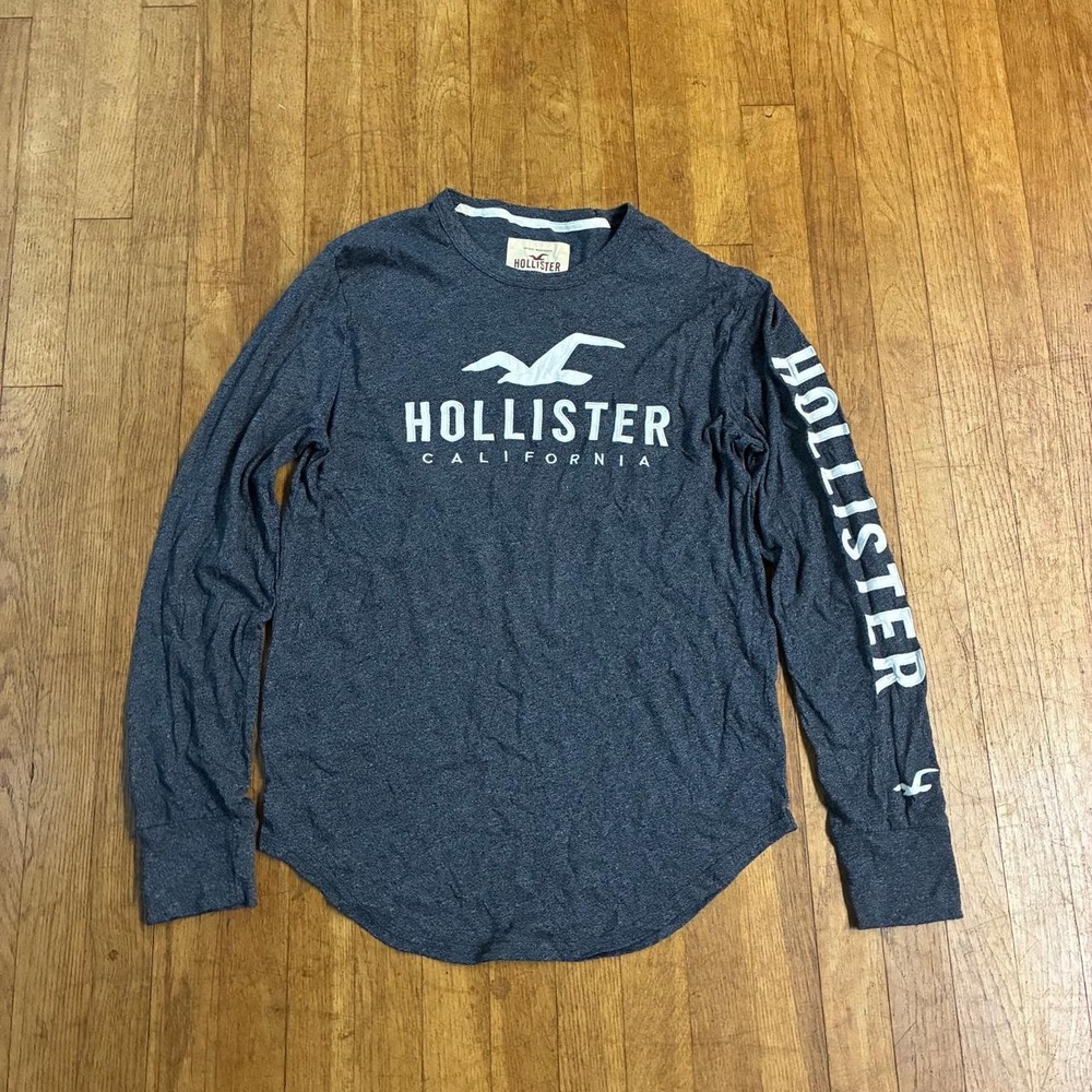 Hollister California Vintage Y2K Long Sleeve Shirt Grey Logo Graphic Womens M